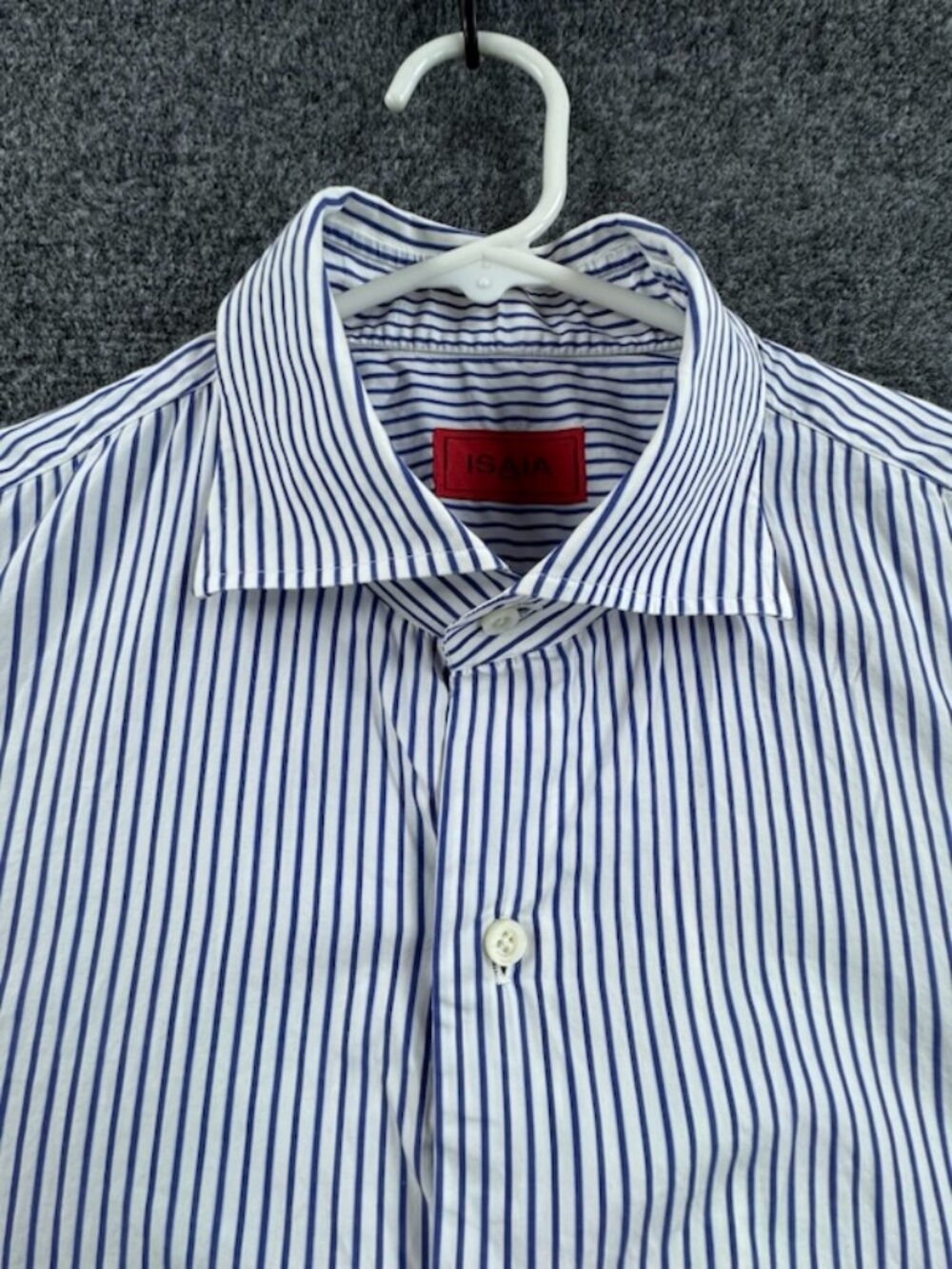Isaia Napoli Lightweight Men 17 Italy White Blue Striped Short Sleeve All Cotton